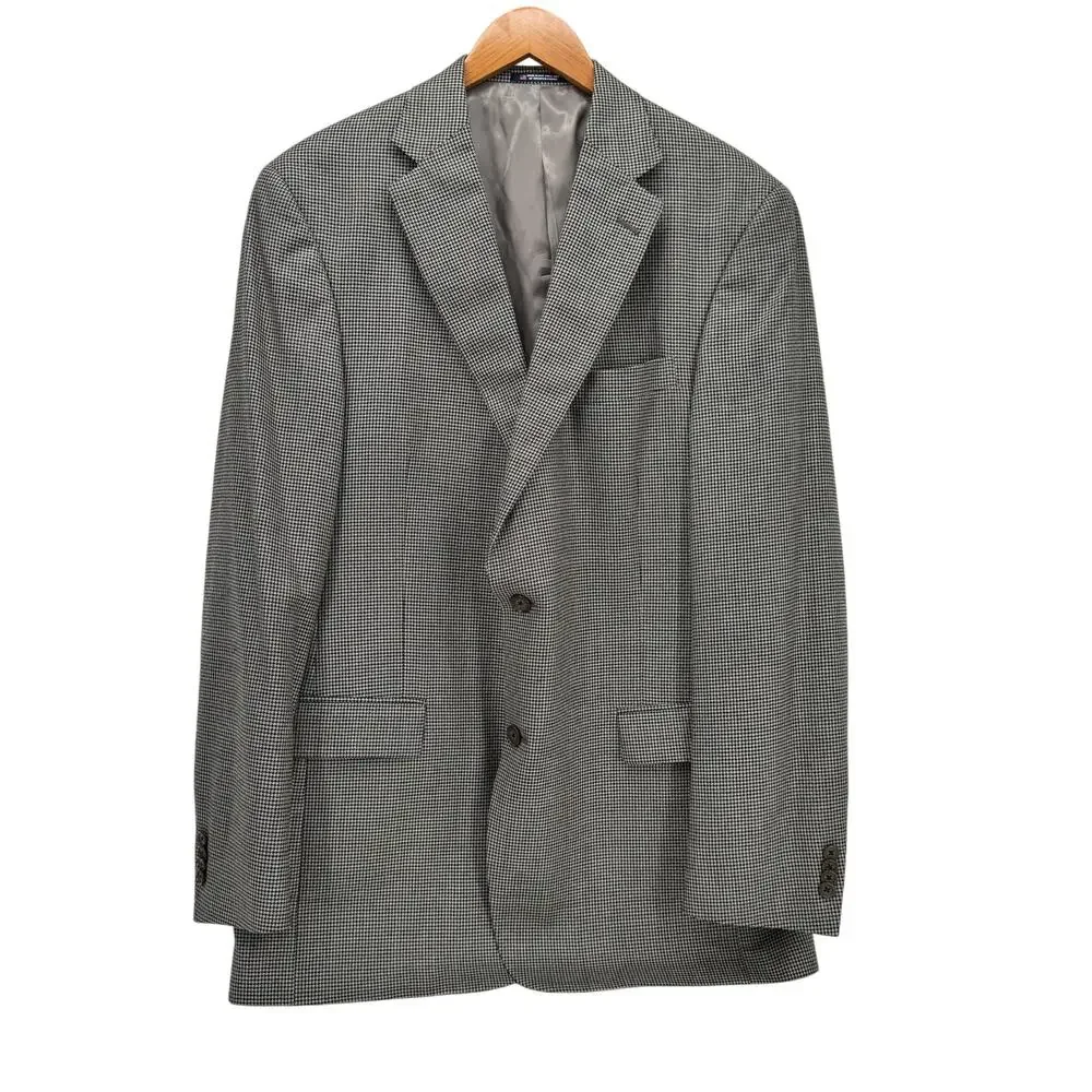 Hart Schaffner Marx Blazer Mens 44L Gray Houndstooth Jacket Made in USA‎ Classic